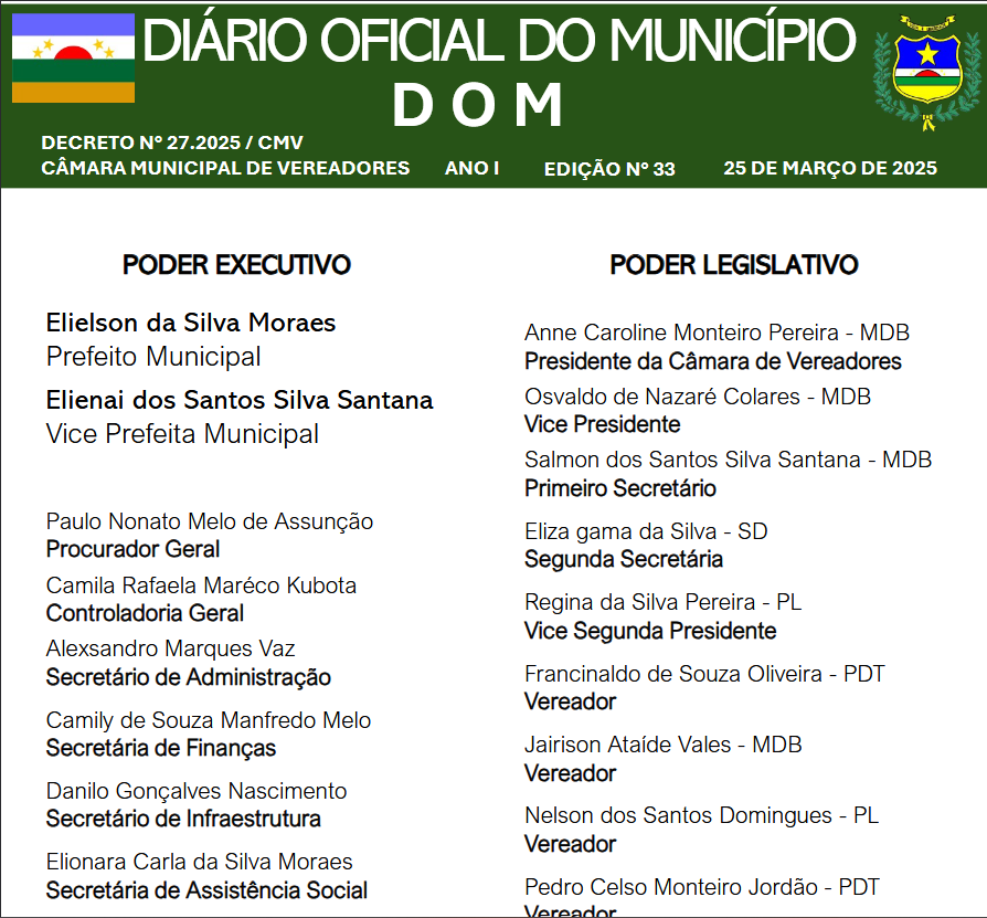 DIÁRIO OFICIAL - EDIÇÃO N° 33 - 25 DE MARÇO 2025